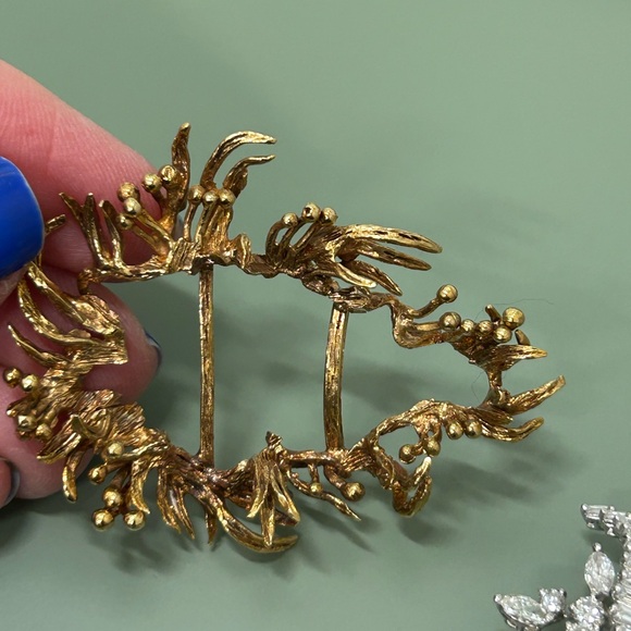 Vintage Diamond Brooch 5.25 ct. Platinum & Gold Pin - Picture 6 of 7